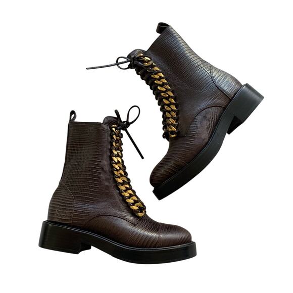 Jeffrey Campbell Damon Snakeskin Embossed Gold Chain Combat Boots Size 6 - Picture 9 of 9